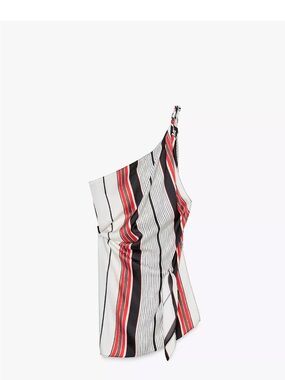 Zara One-Shoulder Striped Dress in White, Black & Red